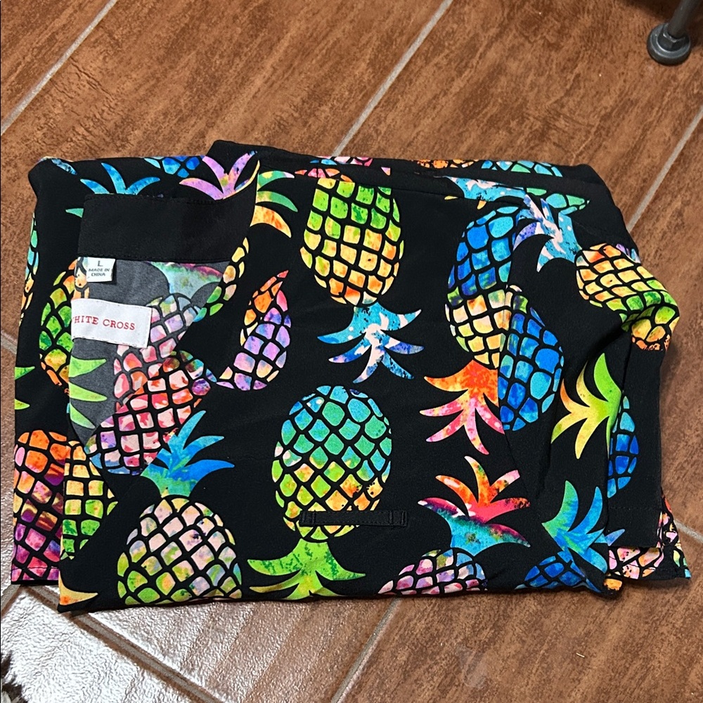 White Cross Multicolor Pineapple Scrub Top